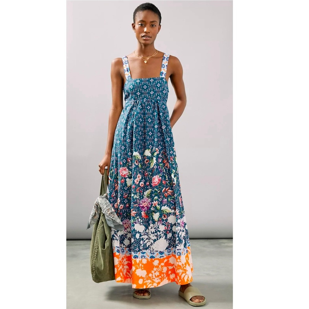 Maeve Anthropologie Farmhouse Patchwork Floral Open Back Maxi Dress Small